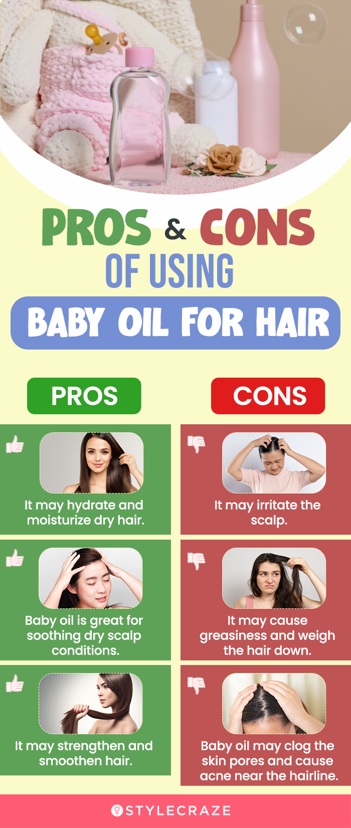 pros and cons of using baby oil for hair (infographic)