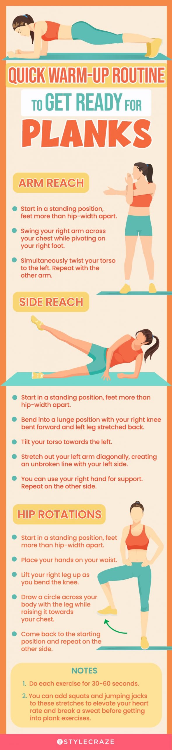 quick warm up routine to get ready for planks (infographic)