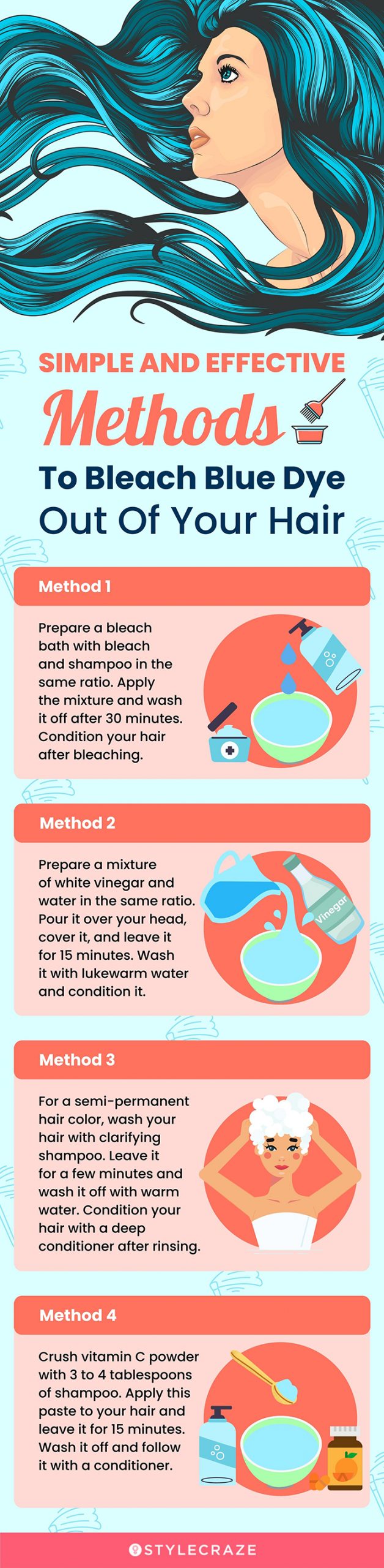 simple and effective methods to bleach blue dye out of your hair (infographic)
