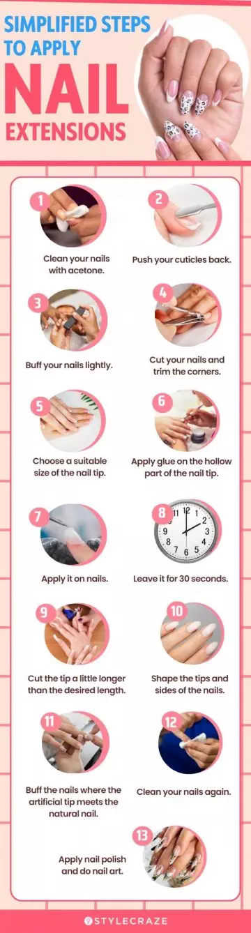 simplified steps to apply nail extension (infographic)