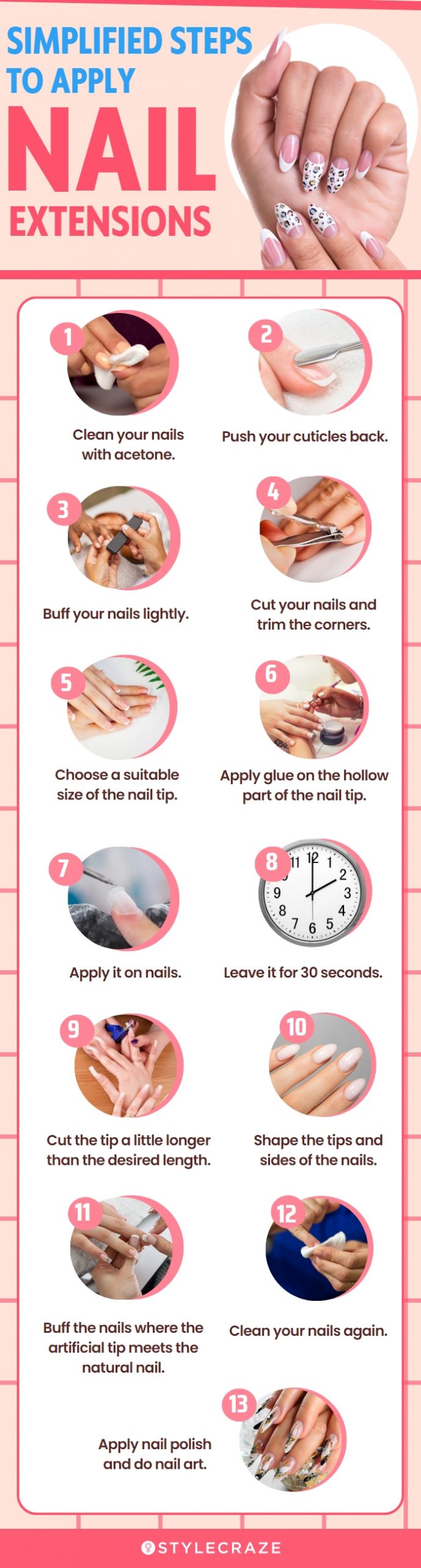 simplified steps to apply nail extension (infographic)