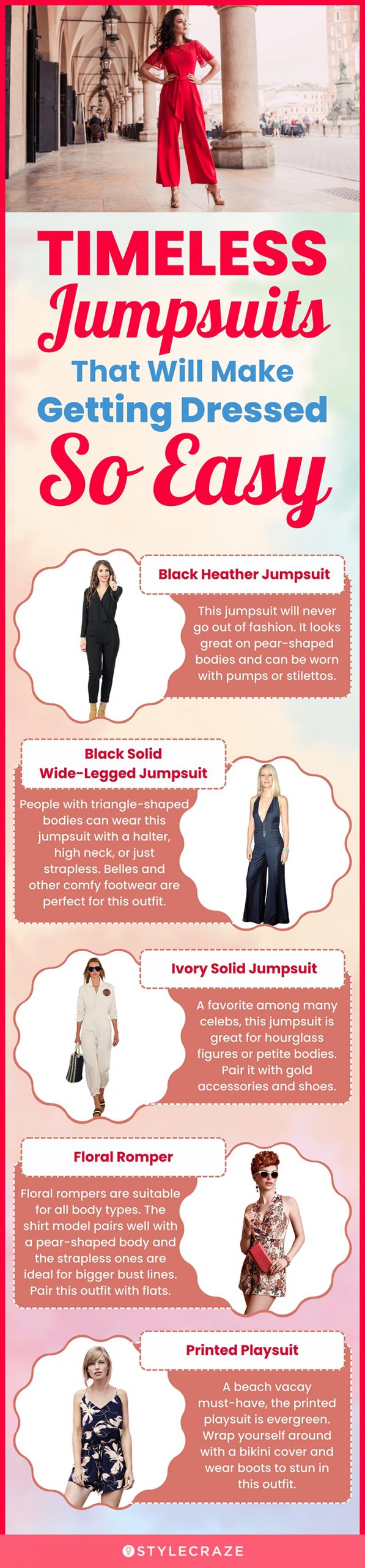 timeless jumpsuits that will make getting dressed so easy (infographic)