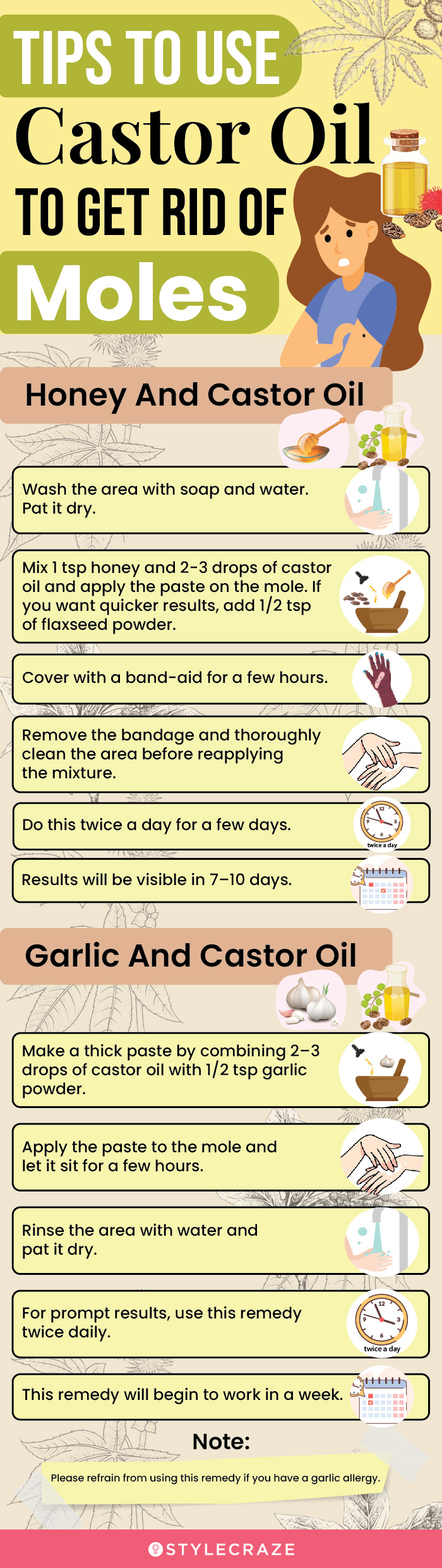 tips to use castor oil to get rid of moles (infographic)