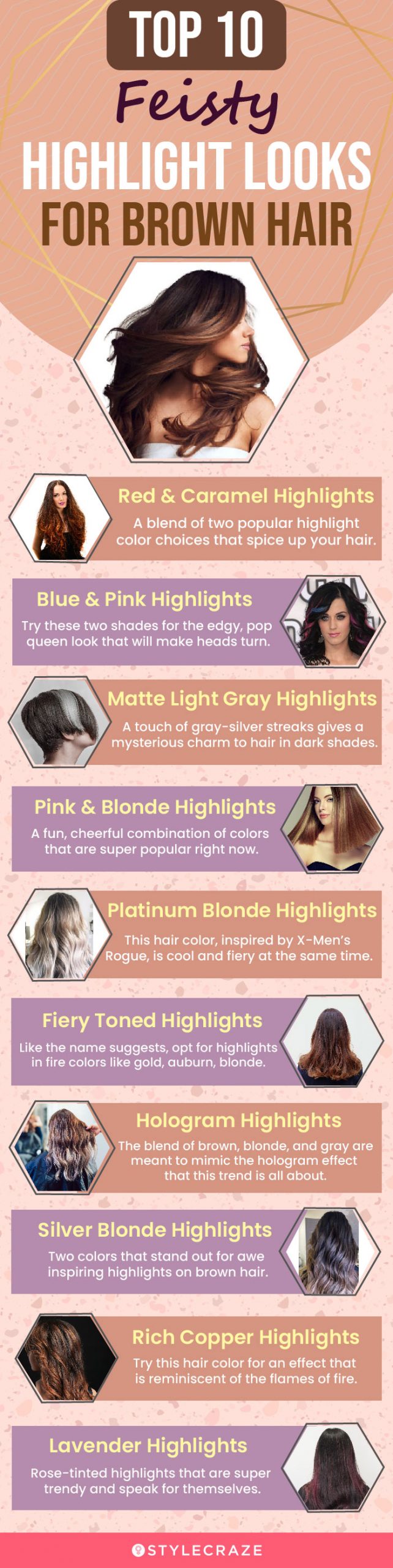 top 10 feisty highlight looks for brown hair (infographic)