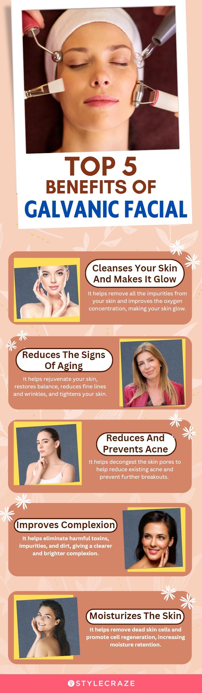 top 5 benefits of galvanic facial (infographic)