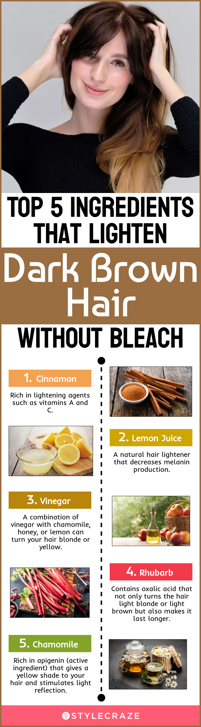 top 5 ingredients that lighten dark brown hair without bleach (infographic)