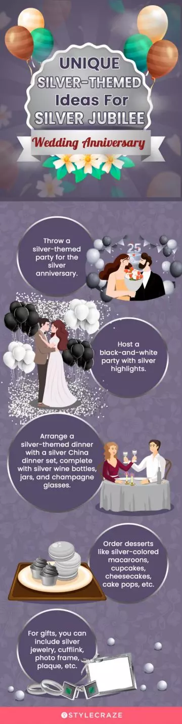 unique silver themed ideas for silver jubilee wedding anniversary (infographic)
