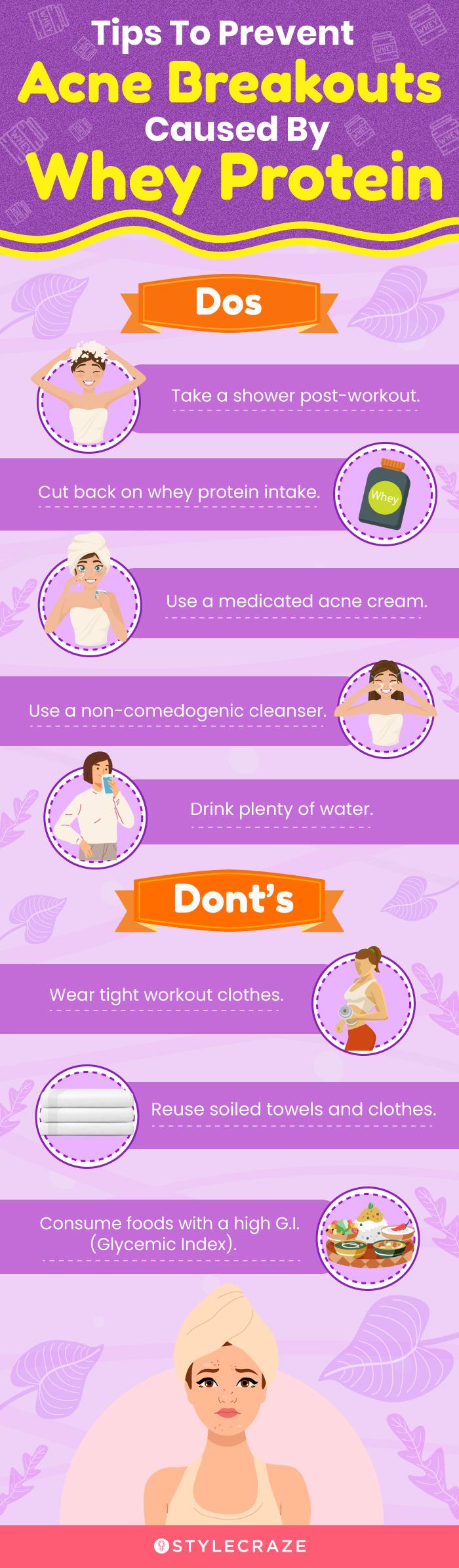 tips to prevent acne breakouts caused by whey protein (infographic)