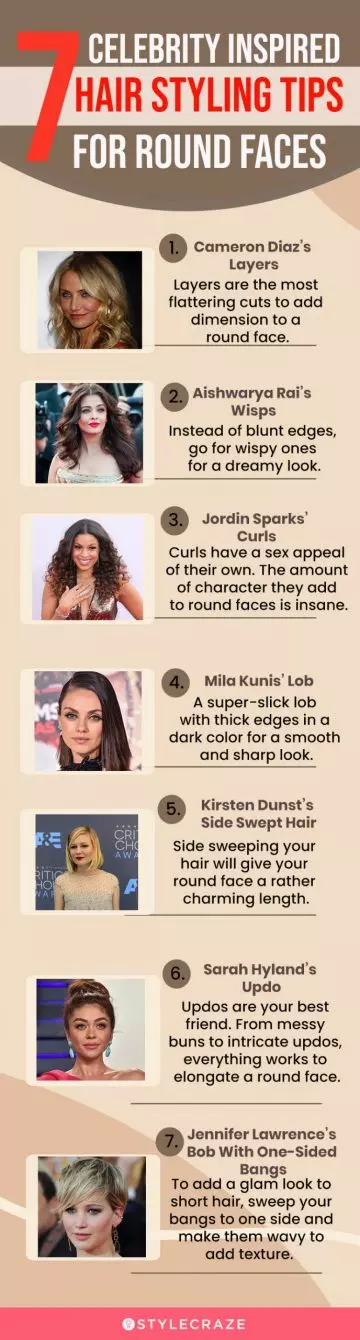7 celebrity inspired hair styling tips for round faces (infographic)