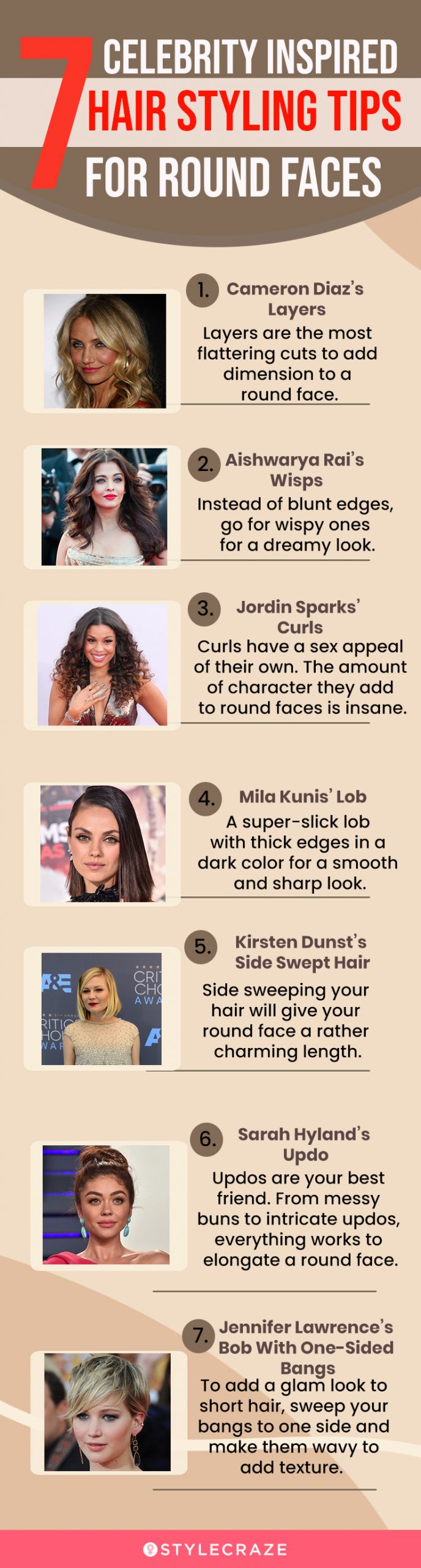 7 celebrity inspired hair styling tips for round faces (infographic)