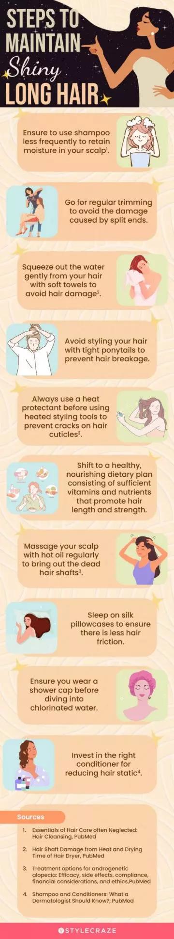 steps to maintain shiny long hair (infographic)