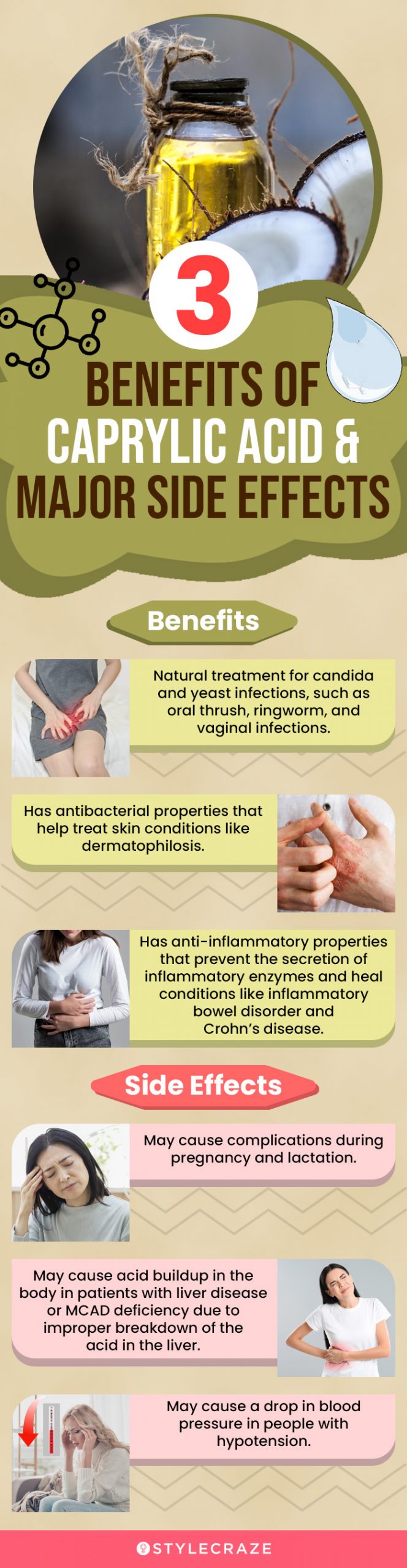 3 benefits of caprylic acid & major side effects (infographic)