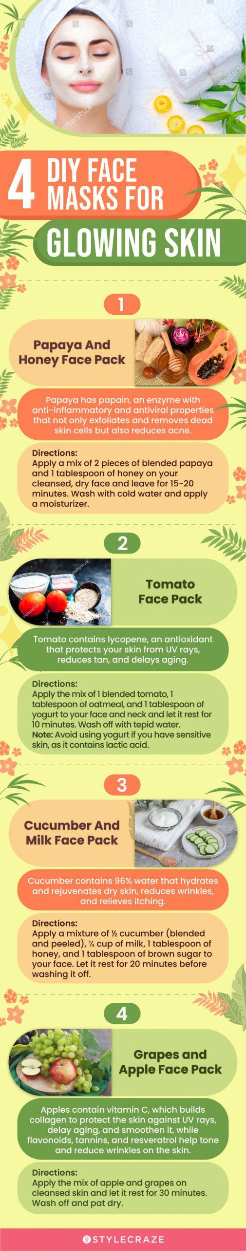 4 diy face masks for glowing skin (infographic)