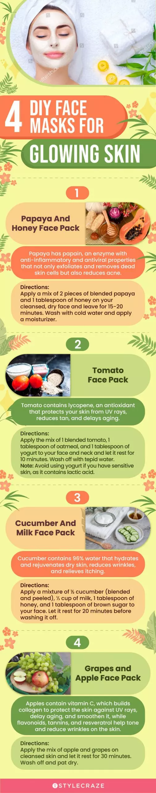 4 diy face masks for glowing skin (infographic)