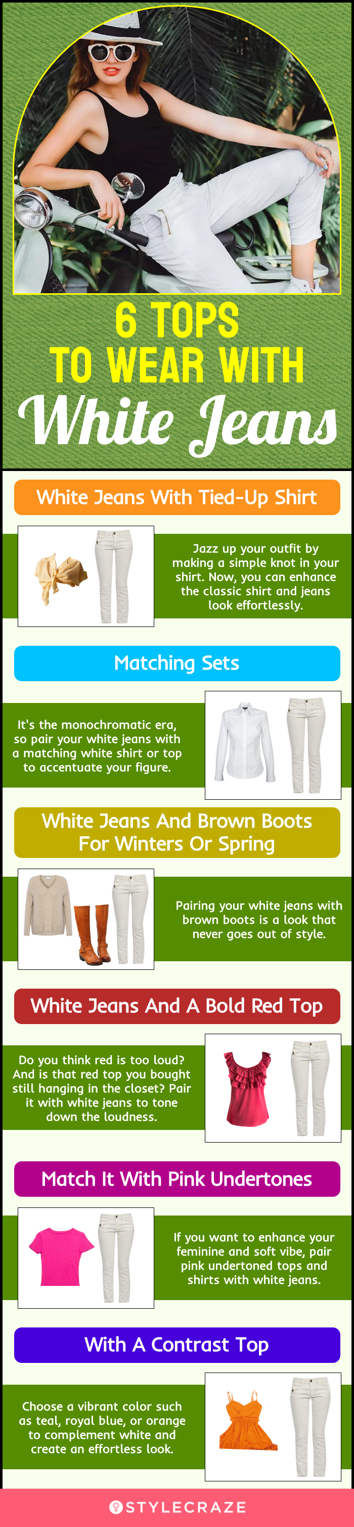 6 tops to wear with white jeans(infographic)