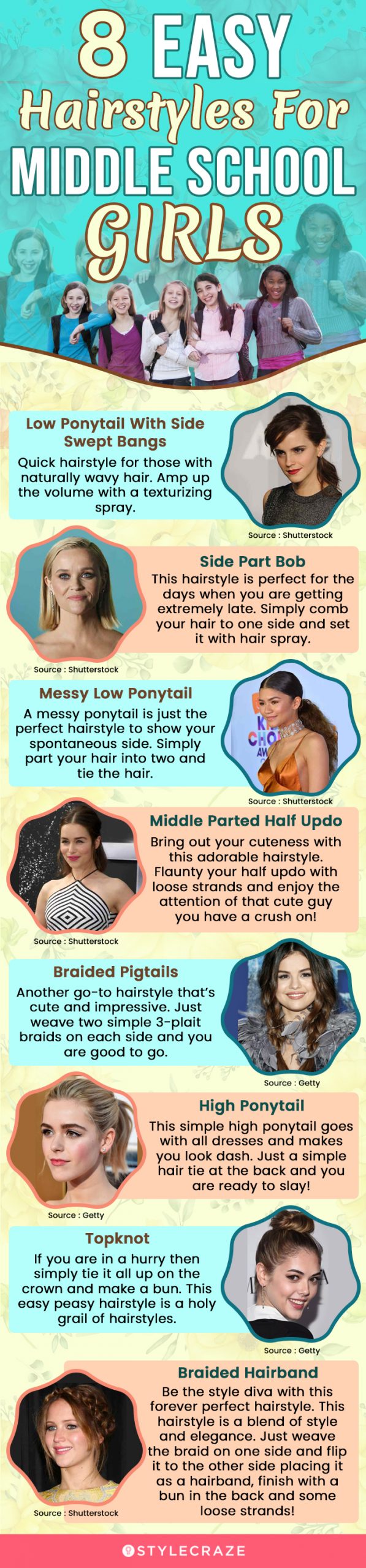 8 easy hairstyles for middle school girls (infographic)