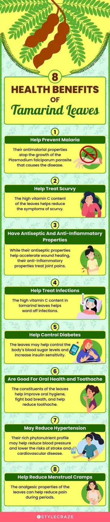 8 health benefits of tamarind leaves (infographic)