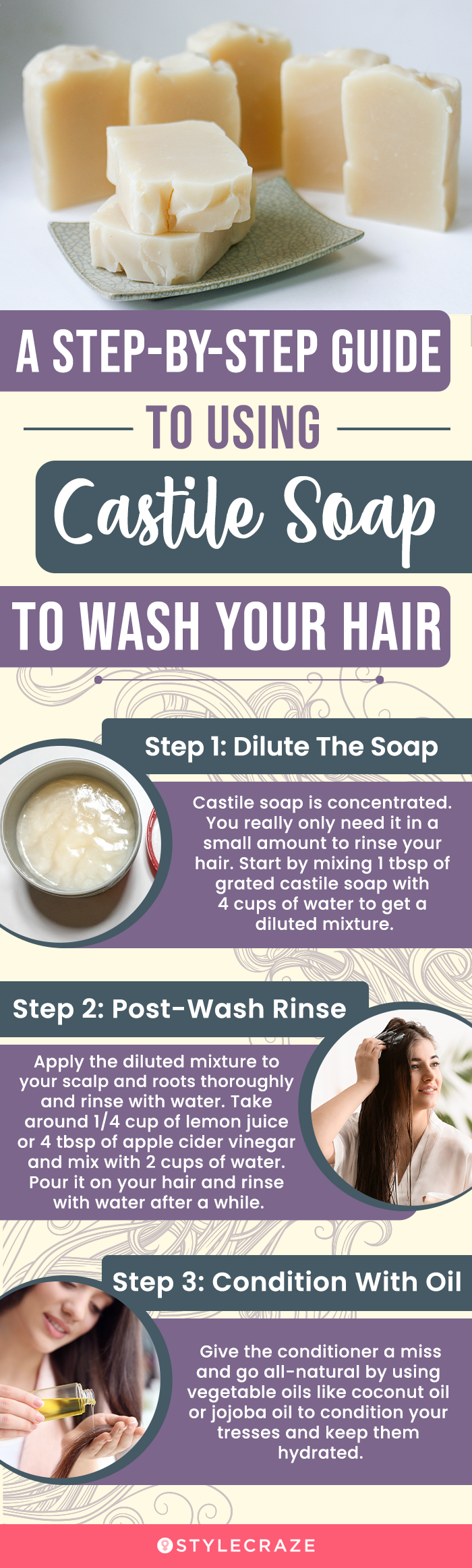 a step by step guide to using castile soap to wash your hair (infographic)