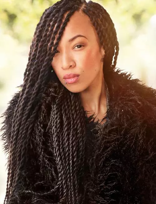 A double twisted jumbo box braids hairstyle