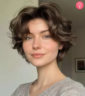 A woman with short layered hairstyle