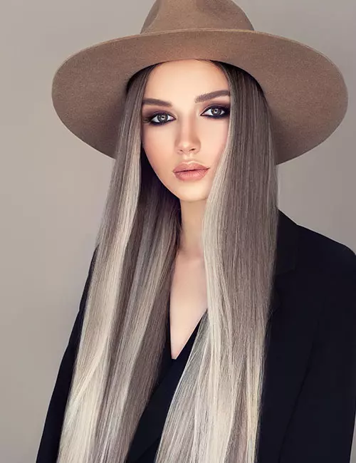 Ash blonde balayage hairstyle for black hair