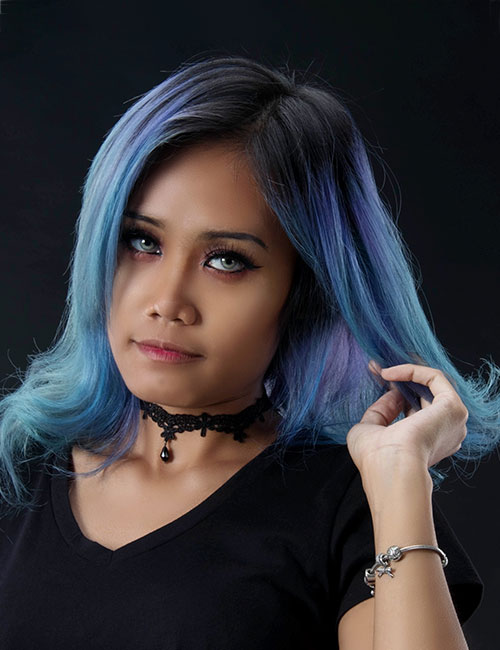 Blue-black hair color for east Asian ladies