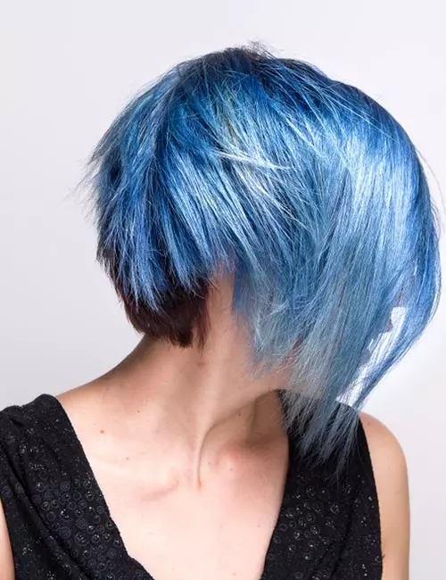 Blue hair hairstyle with side-swept bangs