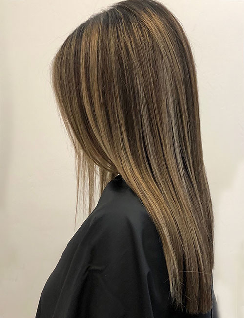 Brown balayage hairstyle for thick hair