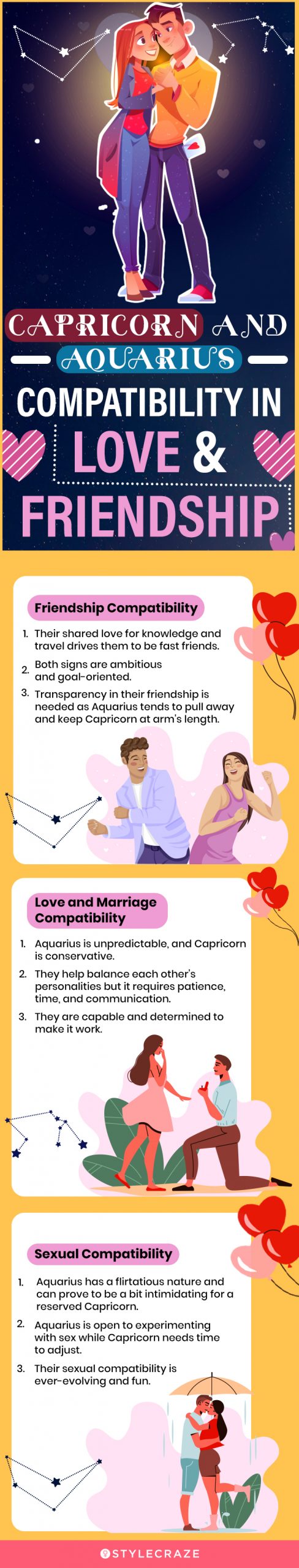 capricorn and aquarius compatibility in love & friendship (infographic)