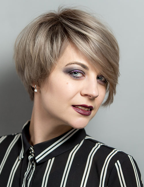 Short classic layered French bob hairstyle
