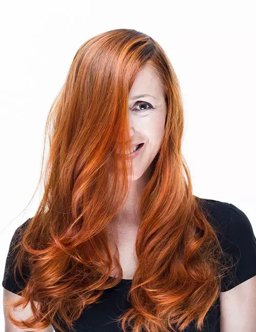 Copper and peach ombre hair color