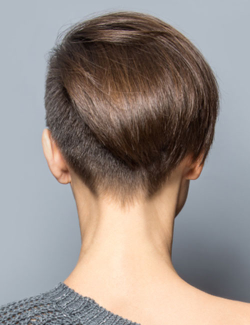 Defined hairline wedge haircut