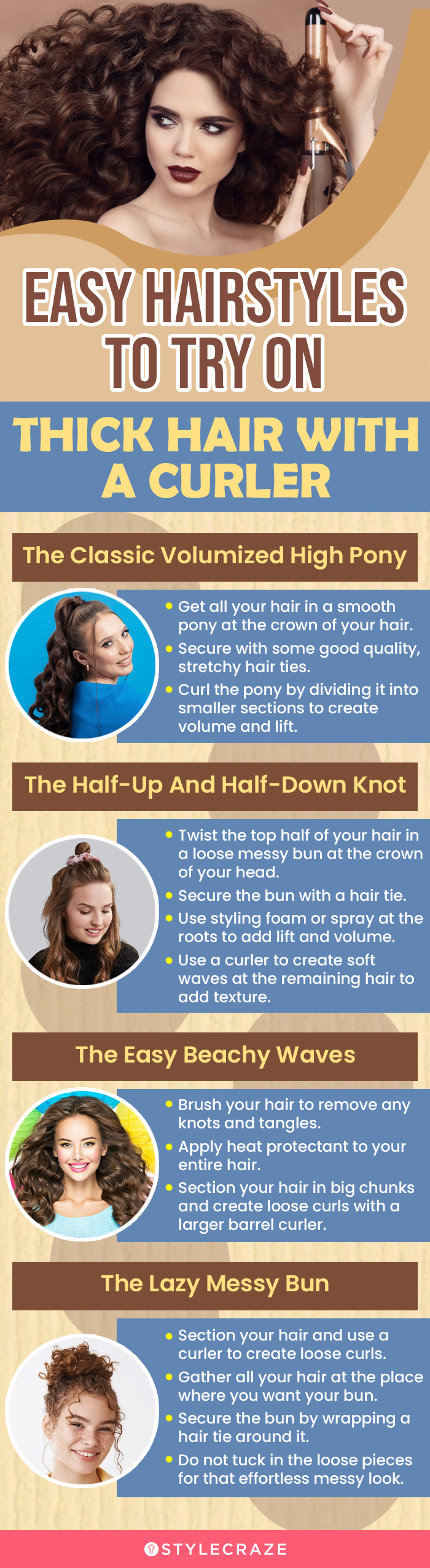 Easy Hairstyles To Try On Thick Hair With A Curler (infographic)