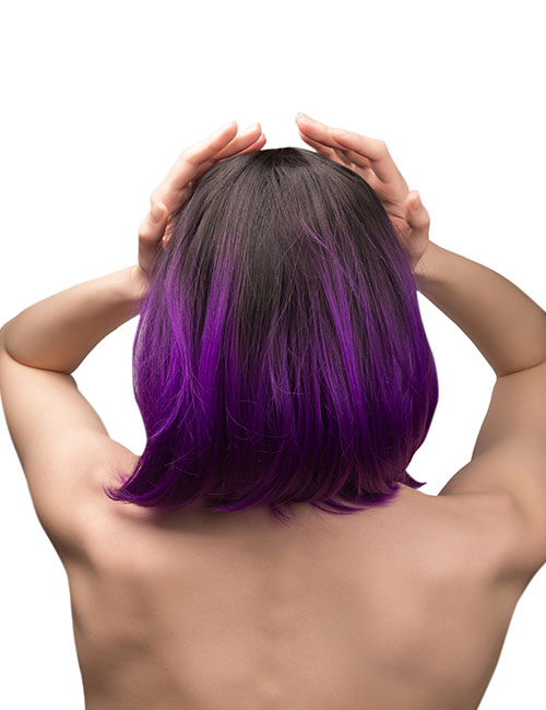 Eggplant purple balayage hairstyle for black hair