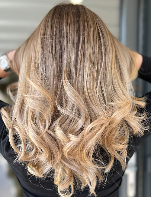 Golden highlights hairstyle for thick hair