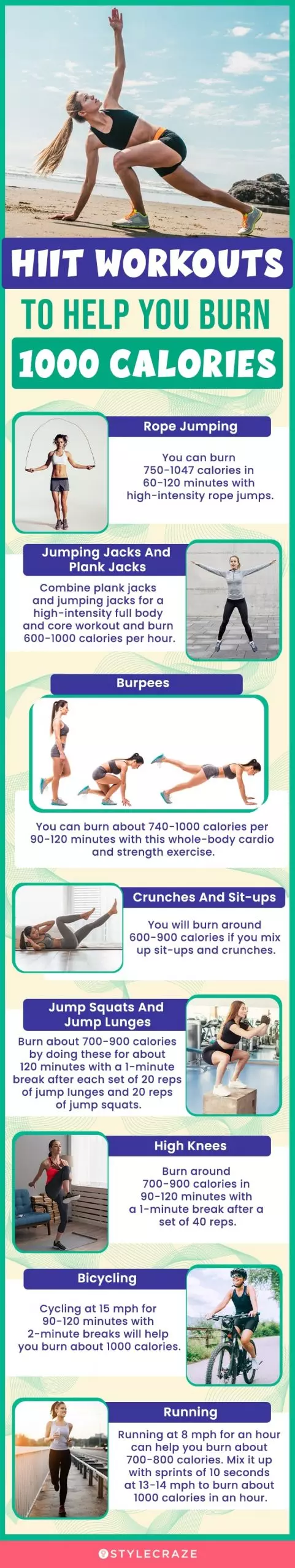 hiit workouts to help you burn 1000 calories (infographic)