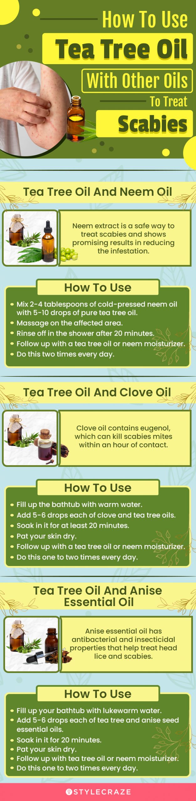 how to use tea tree oil with other oils to treat scabies(infographic)