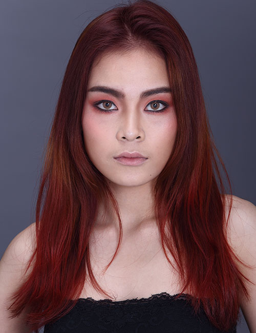 Intense burgundy hair color for east Asian ladies