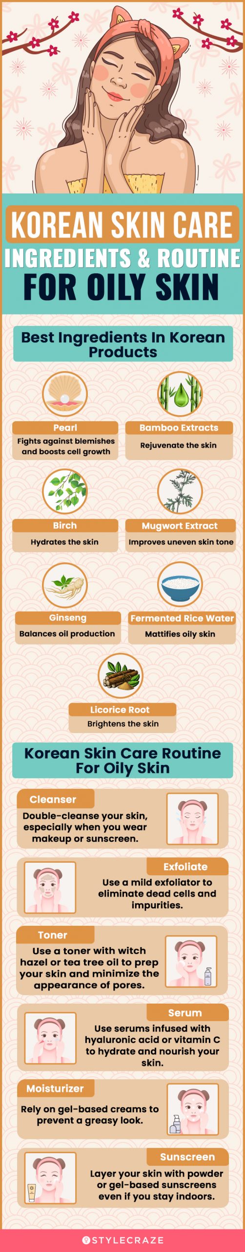 Korean Skin Care Ingredients & Routine For Oily Skin (infographic)