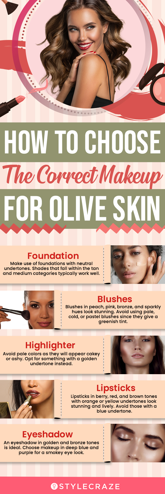 how to choose the correct makeup for olive skin (infographic)