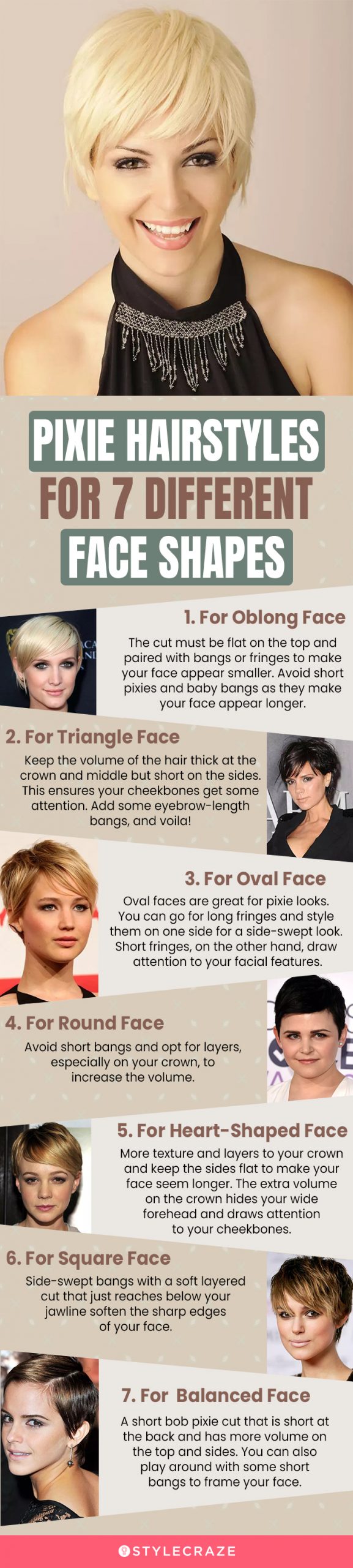 pixie hairstyles for 7 different face shapes (infographic)