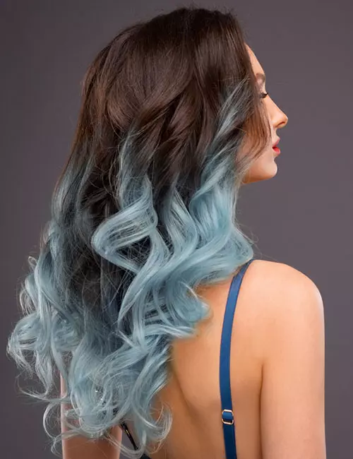 Powder blue ombre hair color for east Asian ladies