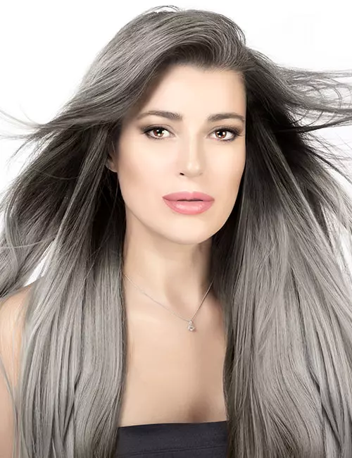 Silver ombre hair color for east Asian ladies