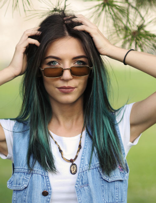 Smooth teal balayage hairstyle for black hair