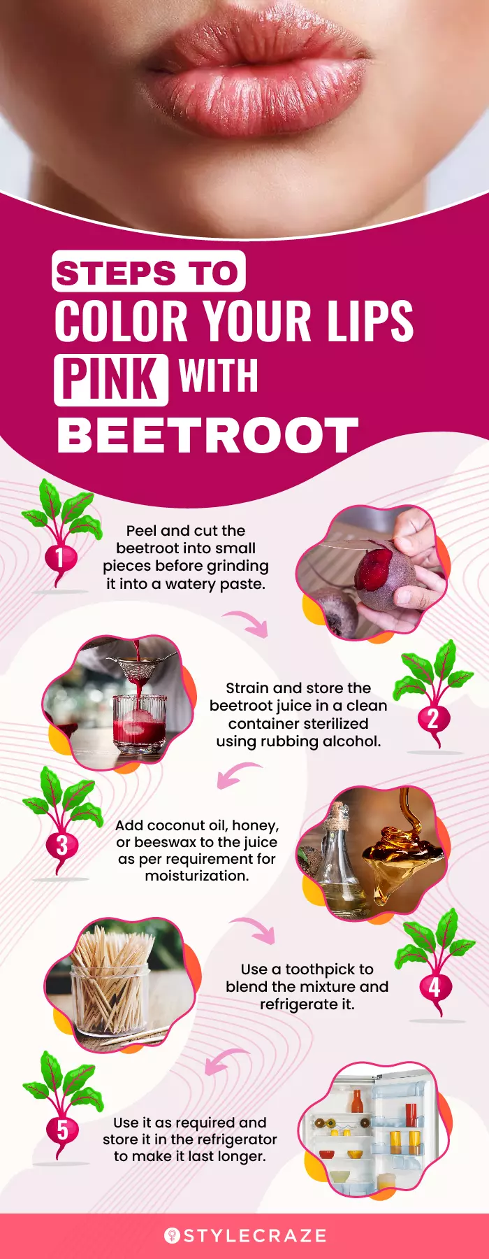 steps to color your lips pink with beetroot (infographic)