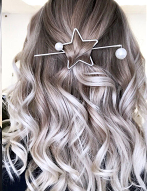 Sterling gray balayage hairstyle for black hair