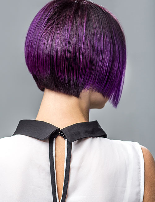 Subtle purple balayage hairstyle for black hair