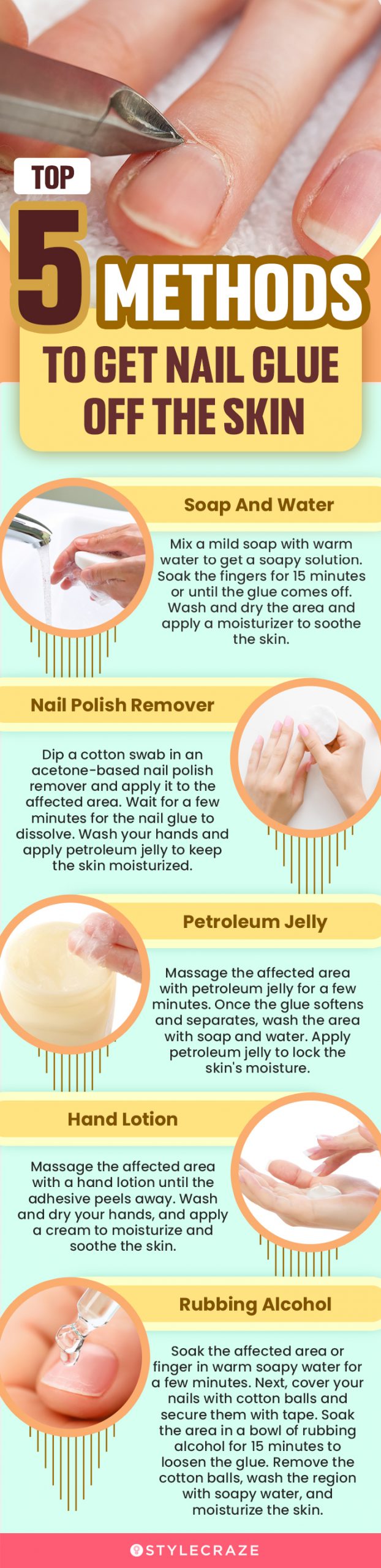 top 5 methods to get nail glue off the skin (infographic)