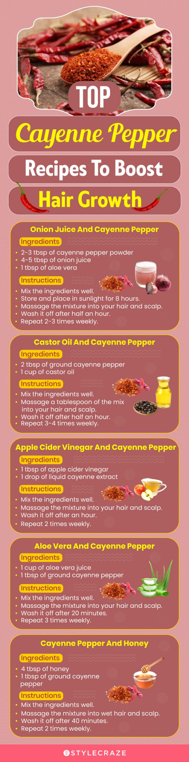 top cayenne pepper recipes to boost hair growth (infographic)