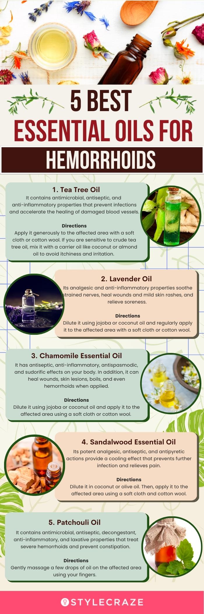5 best essential oils for hemorrhoids (infographic)